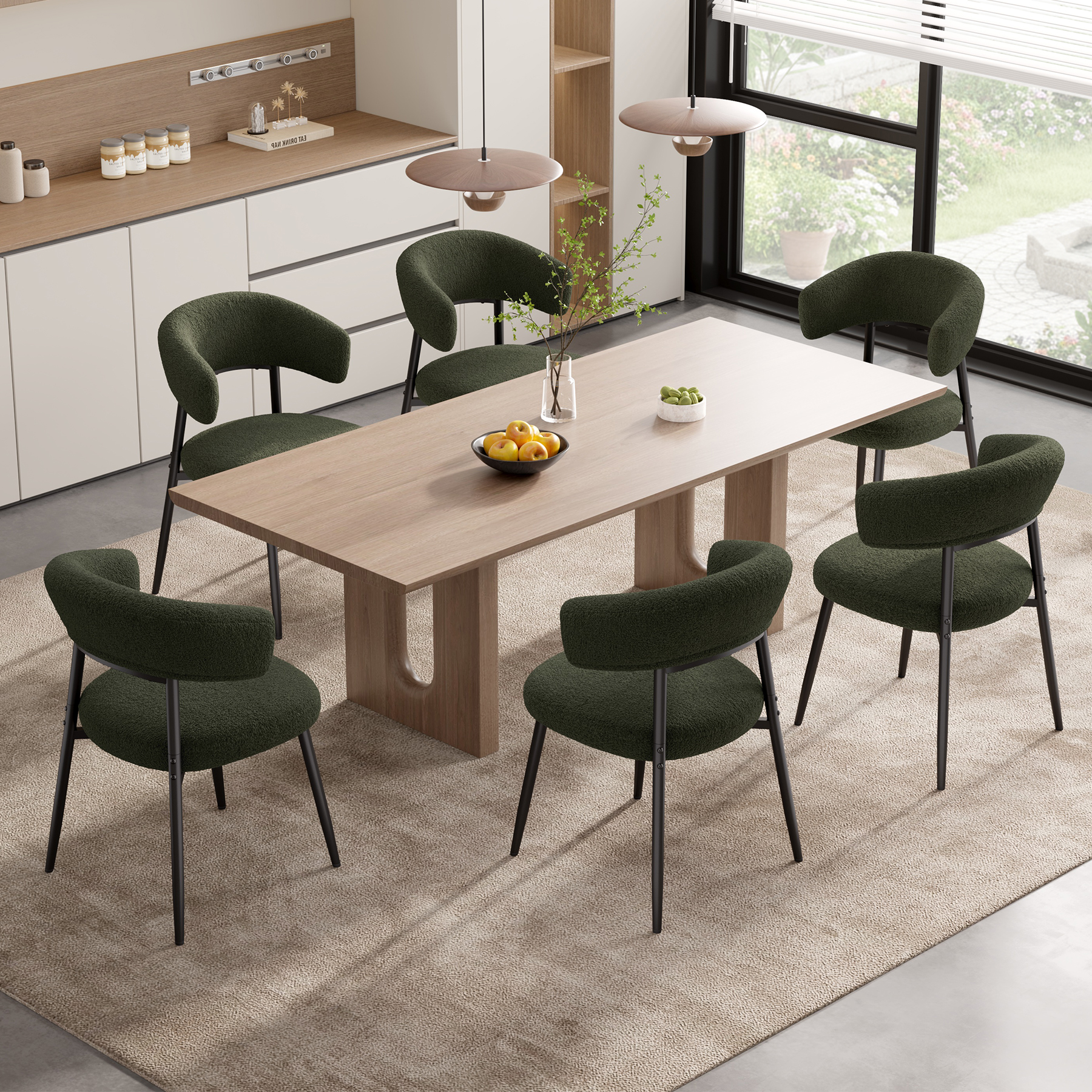thumbnail video image 2 of Hawsaiy Dining Chairs Set of 2, Mid Century Modern Boucle Upholstered Dining Chairs with Curved Backrest, Kitchen Dining Room Chairs with Black Metal Legs, White, 2 of 9