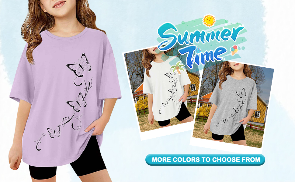 thumbnail video image 2 of LWNYDPLSD Girls Short Sleeve T Shirts Kids Summer Oversized Tops Casual Crewneck Basic Tees Teens Lightweight Loose Cooling Sports Clothes, 2 of 7