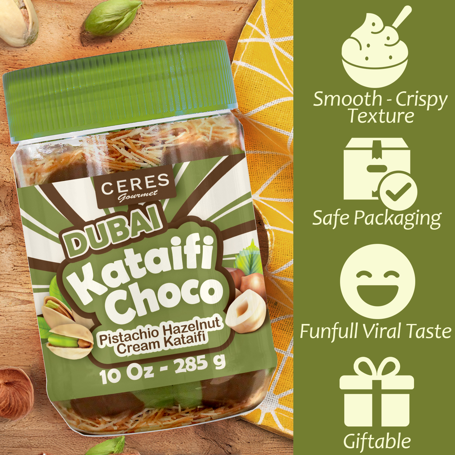 thumbnail video image 2 of Ceres Gourmet Pistachio Phyllo Chocolate Spread Roasted 10 oz, 2 of 6