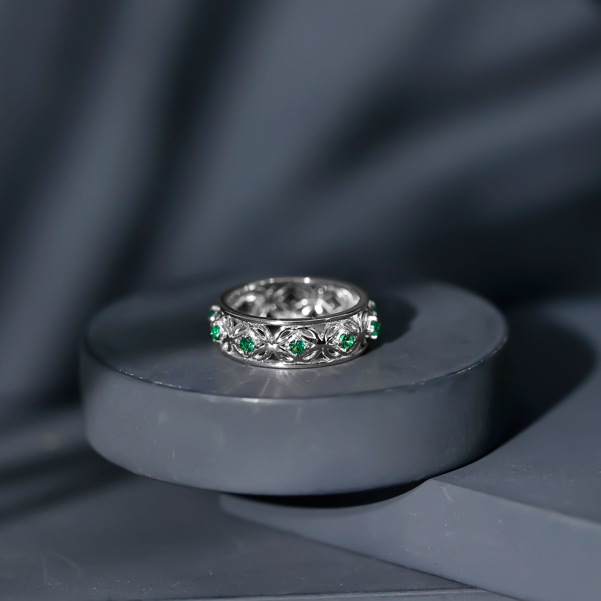 thumbnail video image 2 of Rosec Jewels Certified Lab Grown Emerald Celtic Wedding Band for Women - AAAA Grade - Vintage Style Emerald Band - with Jewelry Box, 925 Sterling Silver, US 4.00, 2 of 7