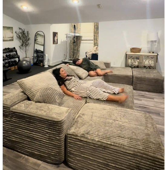 thumbnail video image 2 of CKEASEA 135" Oversized Corduroy U Shaped Modular Sectional Sofa for Living Room, Boneless Couch with Left Facing Chaise & Ottoman, No Assembly Required, Convertible Sleeper Couch Compressed Foam Sofa, 2 of 10