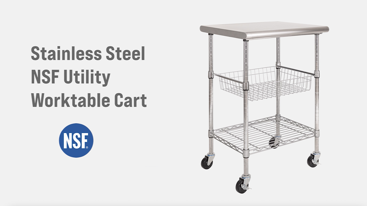 thumbnail video image 2 of Seville Classics Stainless Steel Top Kitchen Cart, 2 of 7