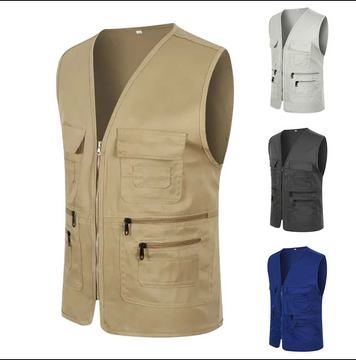thumbnail video image 2 of Baqcunre Women's Casual Outdoor Work Fishing Travel Photo Cargo Vest Jacket Multi Pockets Mens Clothing Mens Winter Jacket Tank Tops Mens Vest,Khaki,Size 3XL, 2 of 4