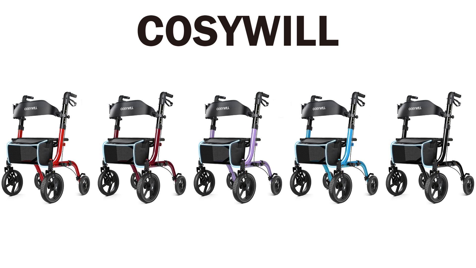 thumbnail video image 2 of COSYWILL Rollator Walkers with Seat for Seniors, Foldable 10" Big Wheels All Terrain Rolling Walker,Adjustable Handles, Mobility Walker for Seniors,Purple, 2 of 9