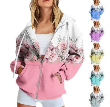 thumbnail video image 2 of DondPO Essentials Hoodie Hoodies for Women Womens Fall Fashion Women's Floral Print Sweatshirt Pocket Jacket Zipper Hoodie Coat Zip Up Hoodie Women Sweatshirt for Women Purple M, 2 of 8