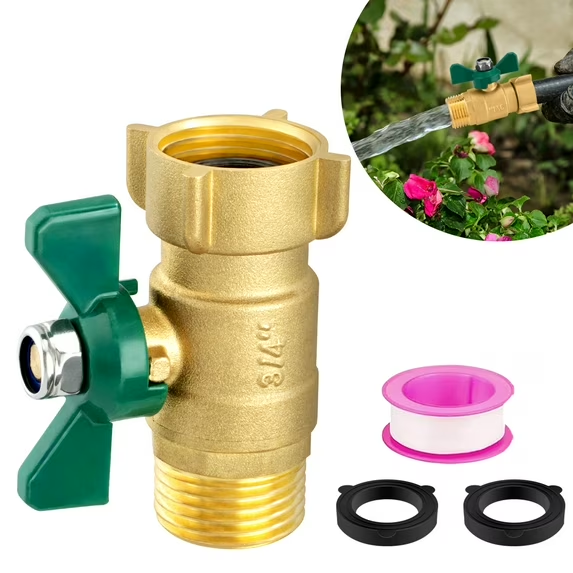 thumbnail video image 2 of 3/4'' Heavy-Duty Garden Hose Ball Valve: Full-Flow (No Restricted Flow) Water Hose Shut Off Valve, Solid Brass Construction with 360 Degree Rotatable Swivel Joint, 2 of 9