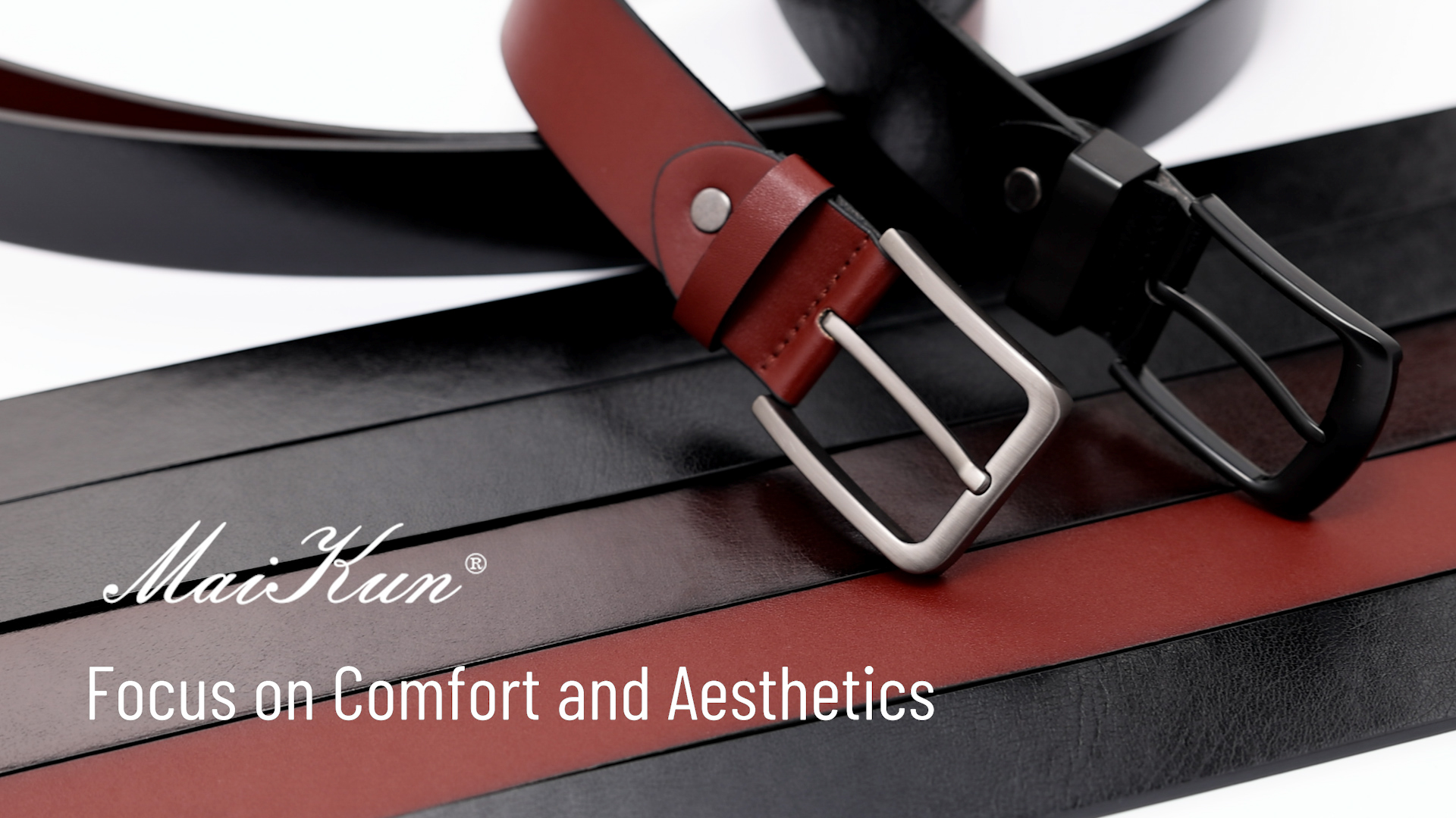 thumbnail video image 2 of Maikun Men Belts Black Belt Silver Buckle Leather Belt for Mens Casual Dress Belt, 2 of 8