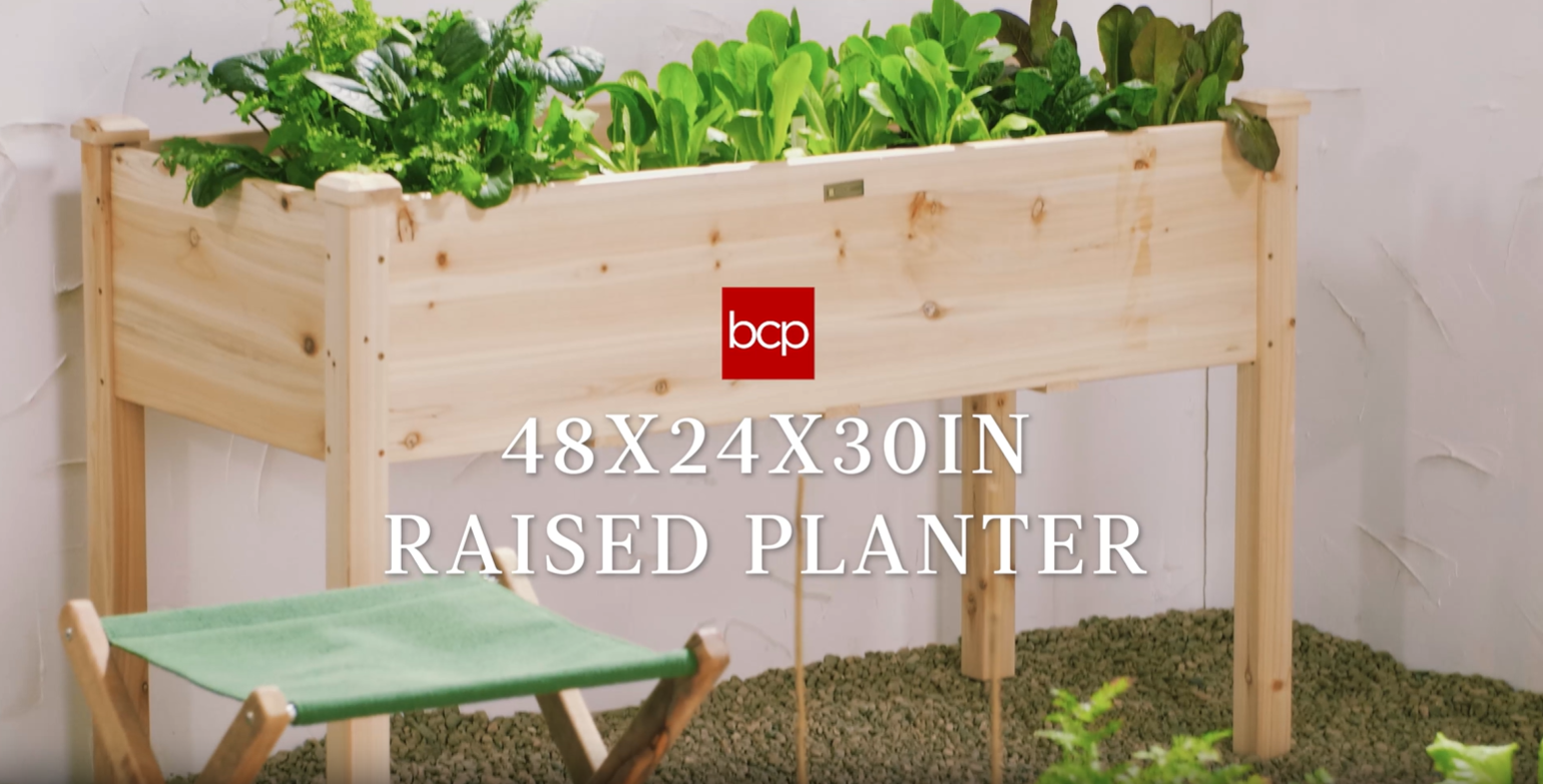 thumbnail video image 2 of Best Choice Products 48x24x30in Raised Garden Bed, Elevated Wooden Planter for Yard w/ Foot Caps, Liner - Gray, 2 of 8