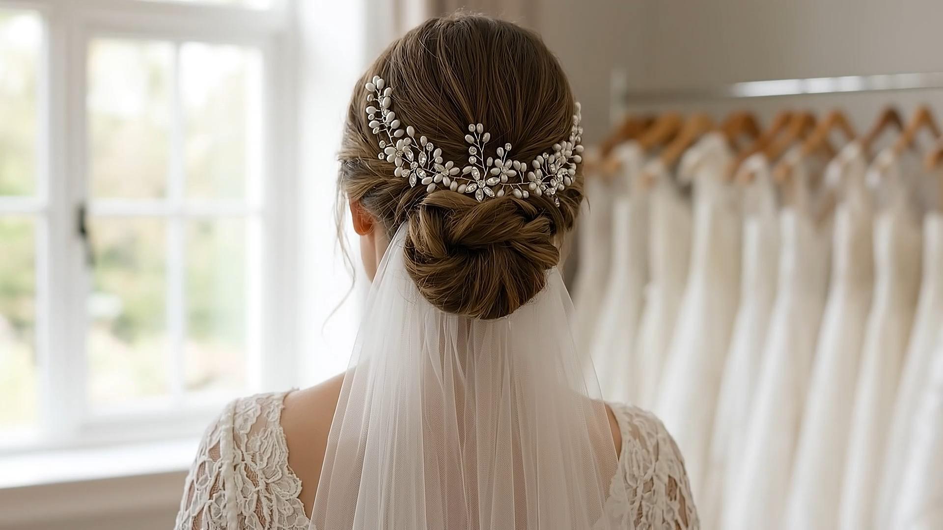 thumbnail video image 2 of Miallo Bridal Hair Vine with Combs - Silver Pearl Crystal Headpiece for Wedding - Floral Back Hair Accessories for Bride, 2 of 8