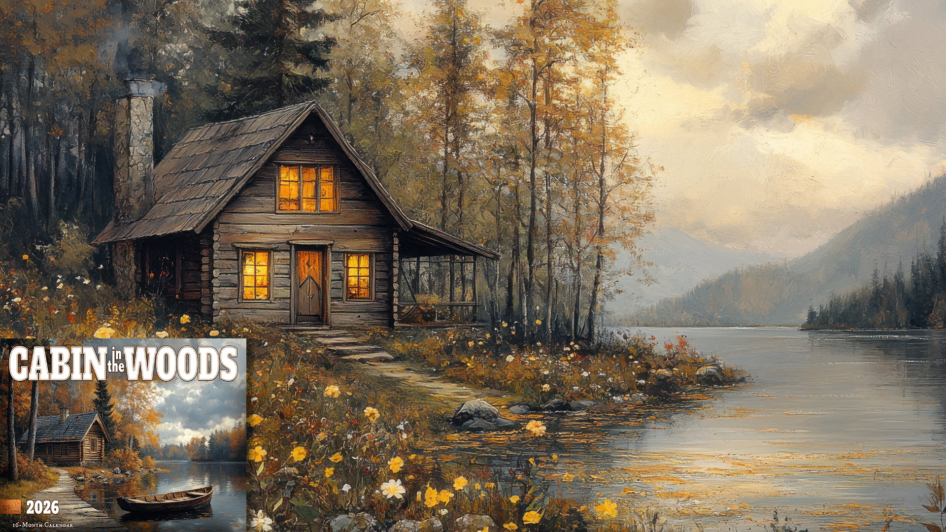 thumbnail video image 2 of 2026 Cabin in the Woods Wall Calendar 16-Month X-Large Size 14x22, Best Retro Rustic Cabin Calendar by The KING Company-Monster Calendars, 2 of 7