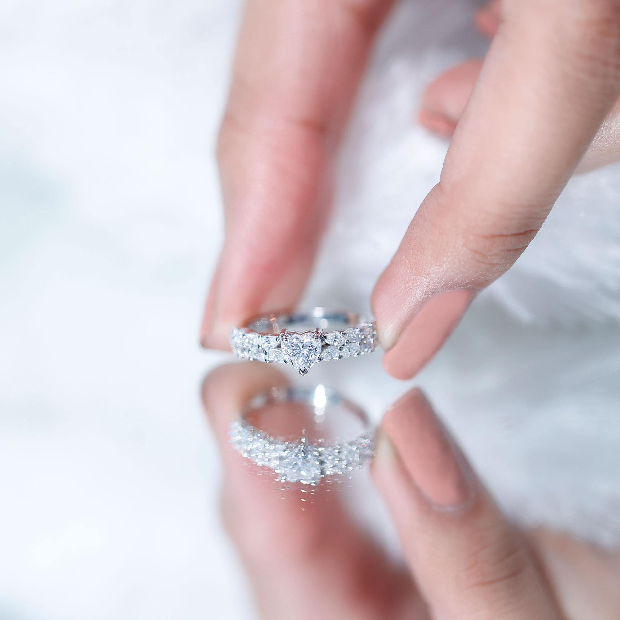 thumbnail video image 2 of Rosec Jewels Lab Created Diamond Heart Engagement Ring for Women (5 mm, 0.50 Ct, EF-VS Grade), 10K White Gold, US 10.50, 2 of 9