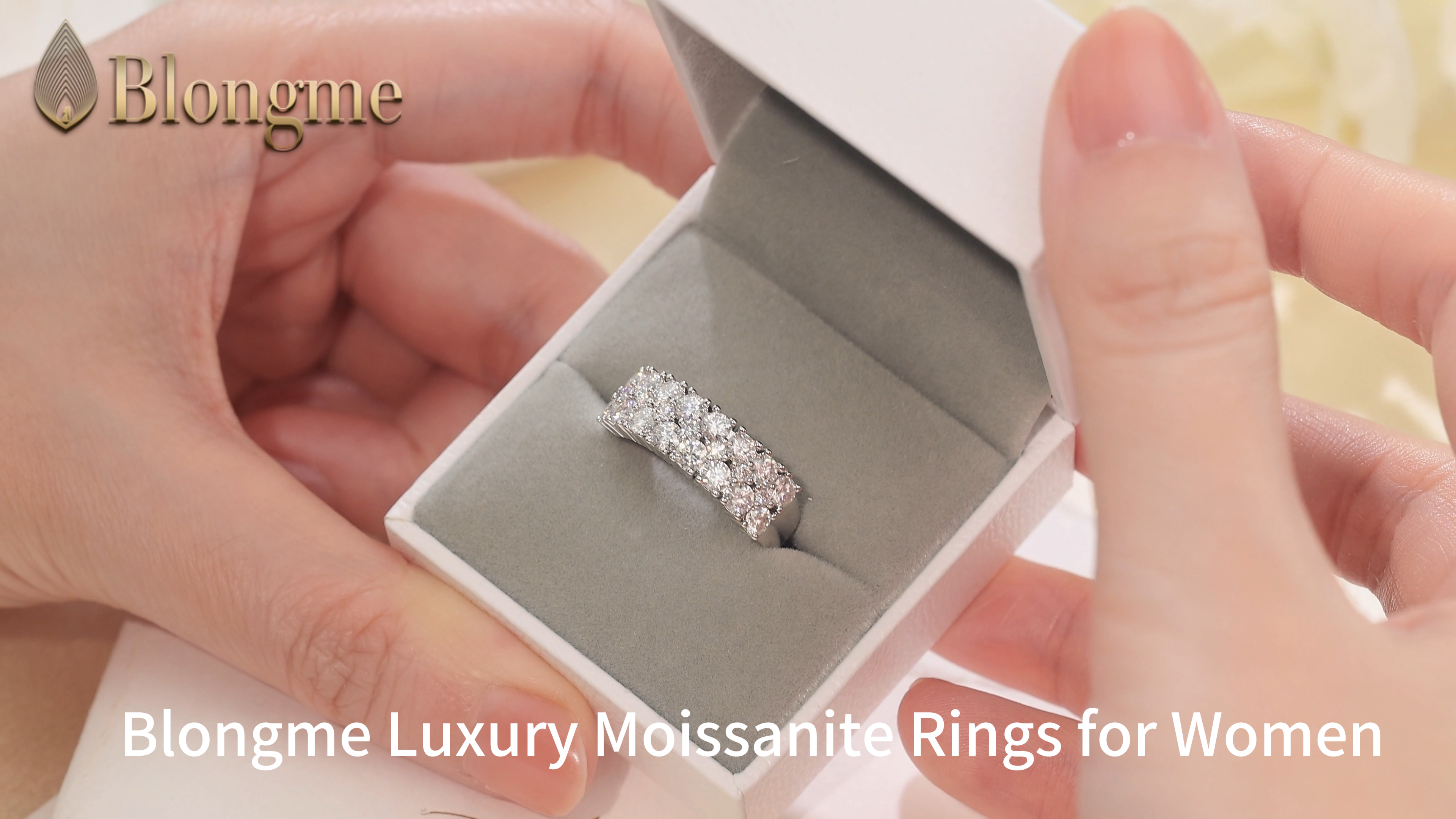 thumbnail video image 2 of Blongme Moissanite Wedding Bands for Women 1.8ct Round Cut D Color VVS1 3-Row Eternity Wedding Ring Size 7, 2 of 10