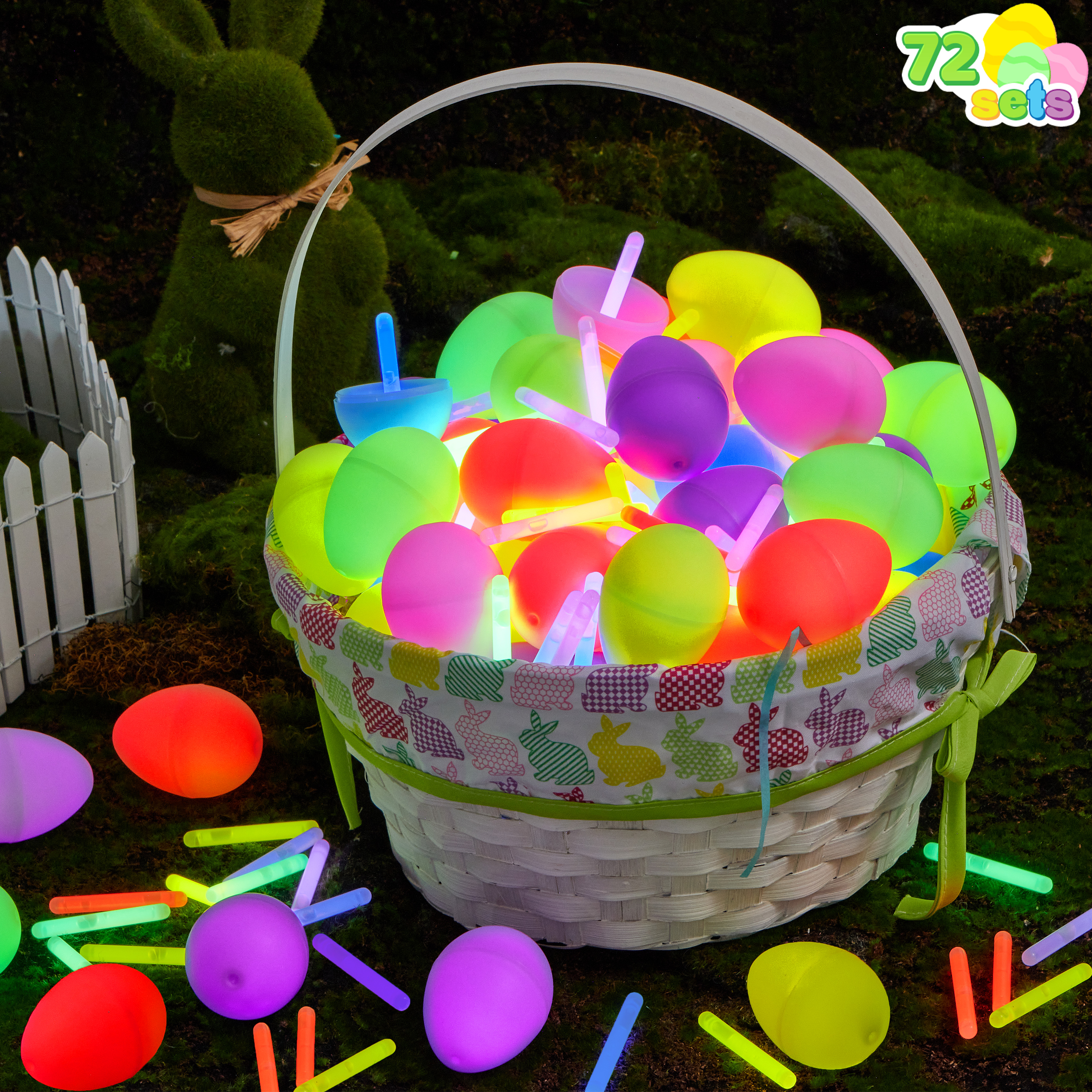 thumbnail video image 2 of JOYFY 144 Pcs Easter Eggs Filled with Toys (72 Eggs & 72 Glow Sticks),Easter Glowing Eggs Set for Kids,Easter Basket Stuffers Fillers Gift,Easter Eggs Hunt Game Party Favors, 2 of 9