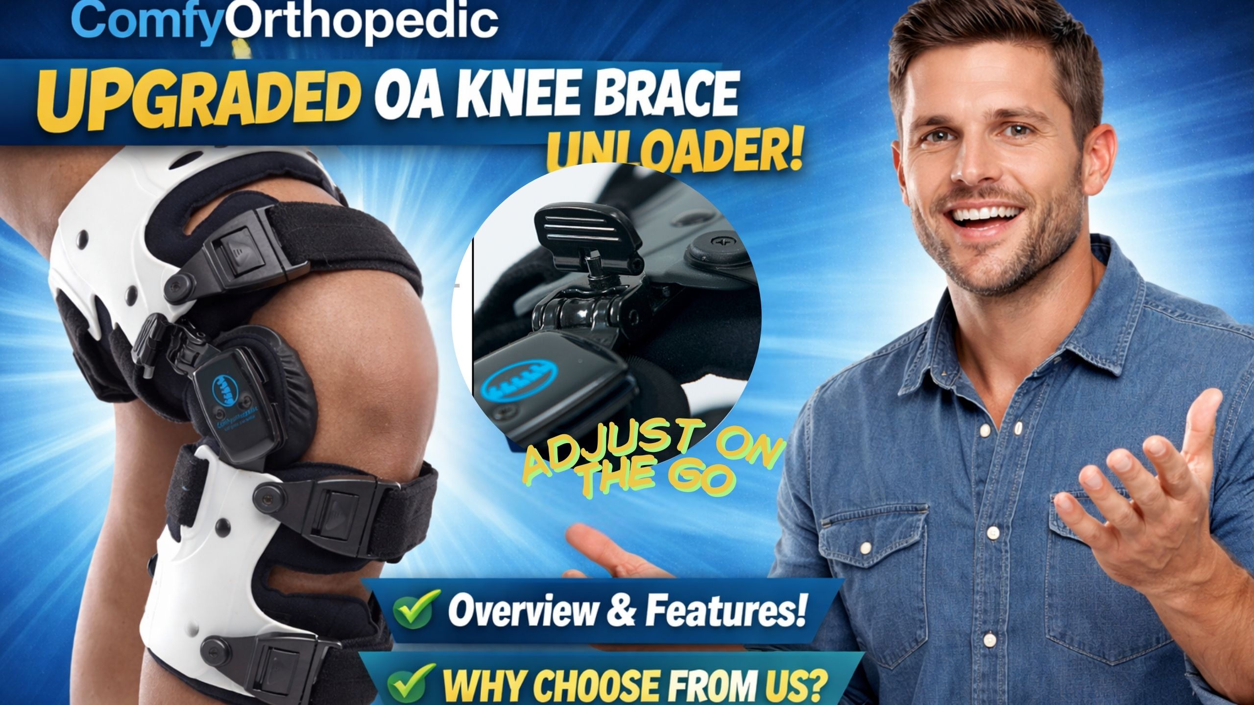 thumbnail video image 2 of Comfyorthopedic Upgraded OA Medial Unloader Knee Brace for Men and Women Osteoarthritis & Arthritis Pain Support, Bone on Bone Valgus Varus Joint Offlaoder L1851 L1843 (Left), 2 of 9