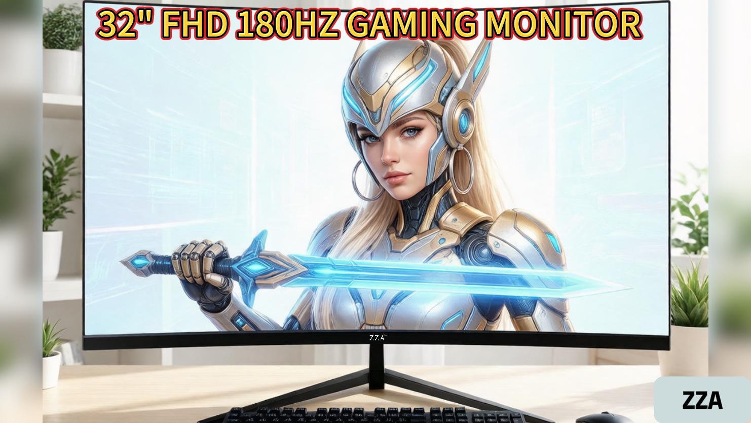 ZZA 32 Inch Curved Gaming Monitor, 180HZ FHD 1080P 1500R HDR, 1ms