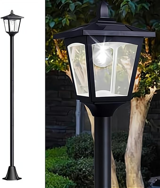 thumbnail video image 2 of 70" Street Vintage Outdoor Garden LED Solar Lamp Post Light Lawn - Adjustable, 2 of 8