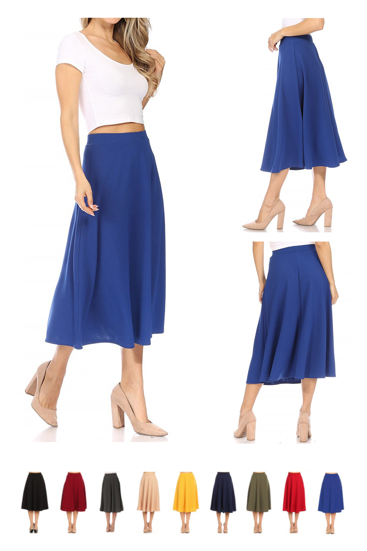 thumbnail video image 2 of Women's Flared Lightweight Elastic Midi A-line Skirt, 2 of 7