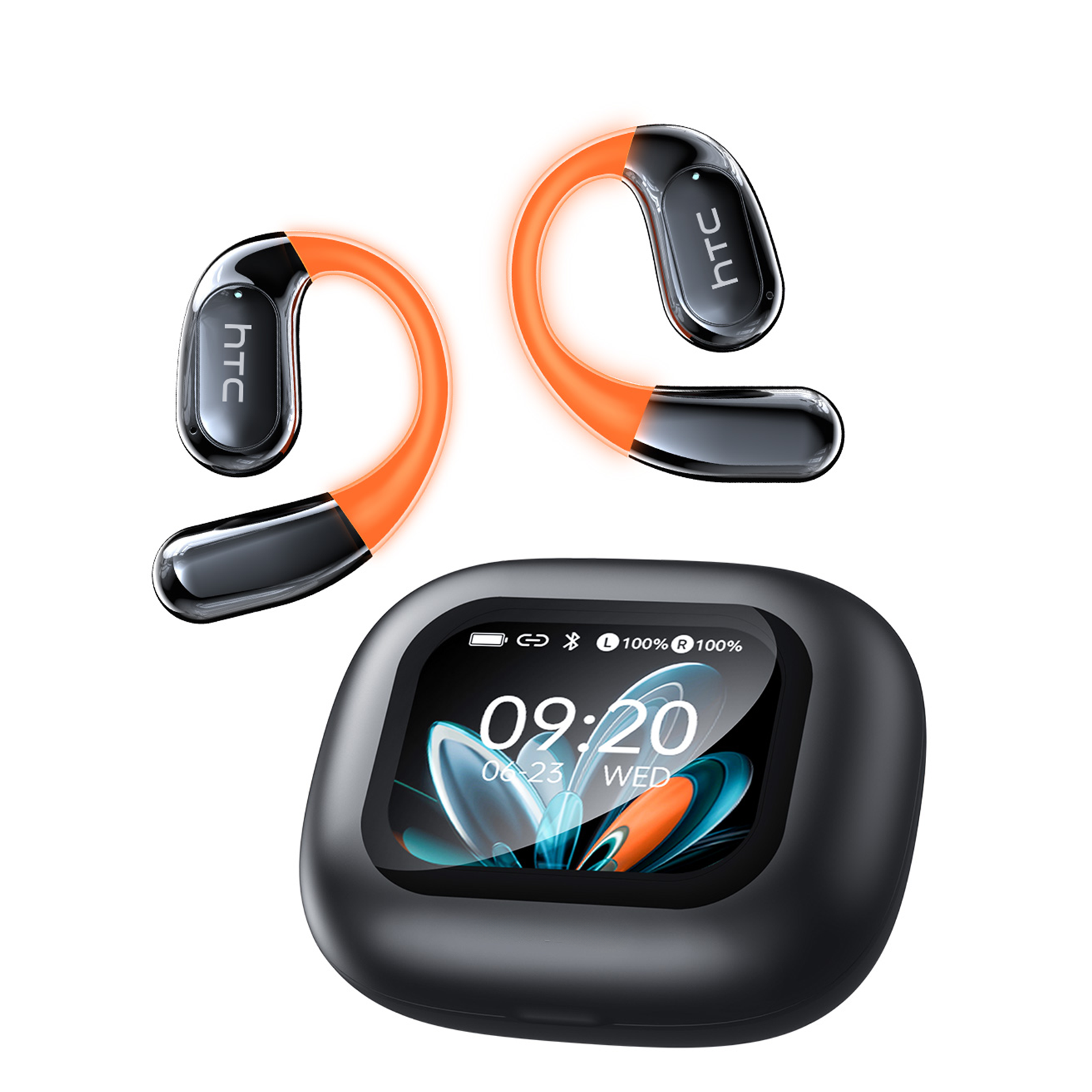 thumbnail video image 2 of HTC NE27 Wireless Earbuds with LCD Touchscreen for Gaming Wireless Bluetooth6.0 Headphones AI Translation 134 Languages Real-time, 2 of 12