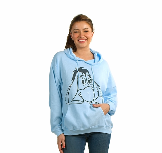 thumbnail video image 2 of Womens Eeyore Hoodie Lightweight Fleece Pullover Sweatshirt Disney Blue, 2 of 9