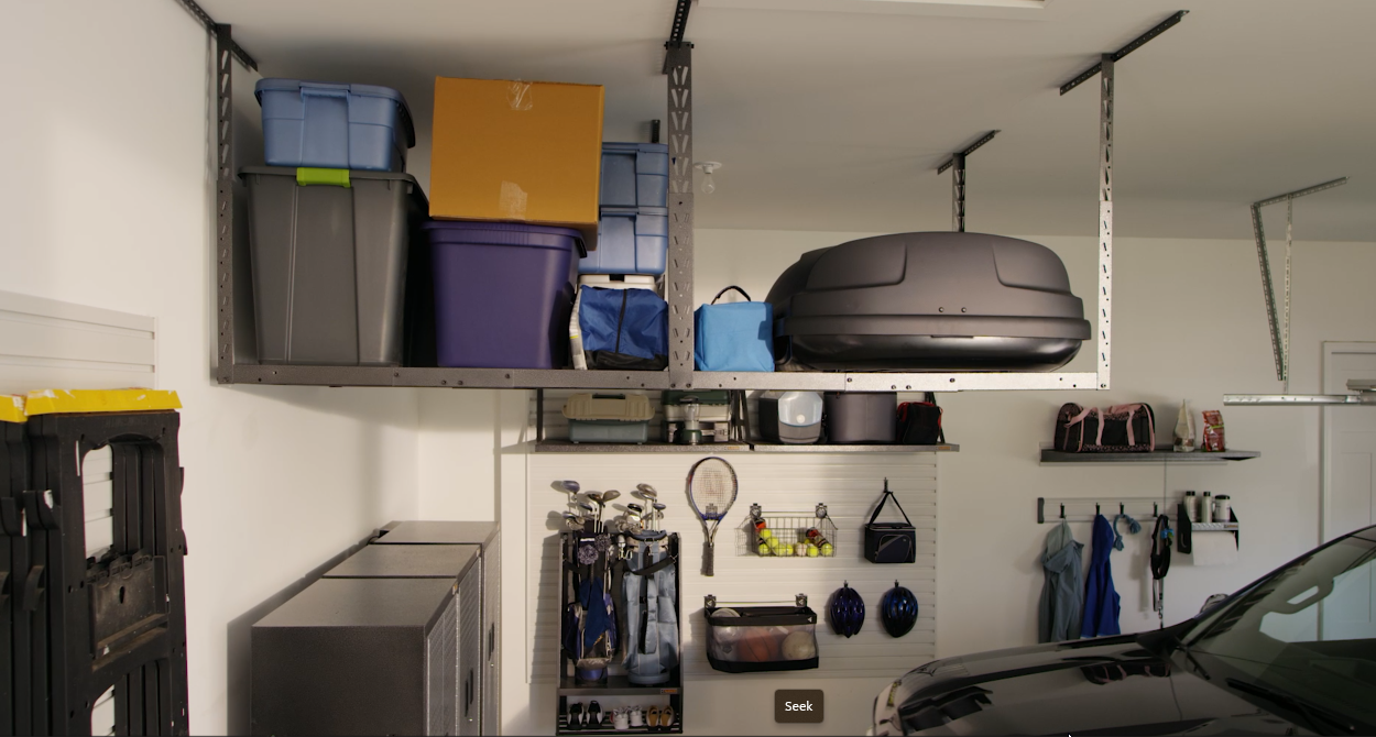 thumbnail video image 2 of Gladiator Overhead GearLoft™ Storage Rack 2 x 8 ft, GALS28M2, 2 of 5