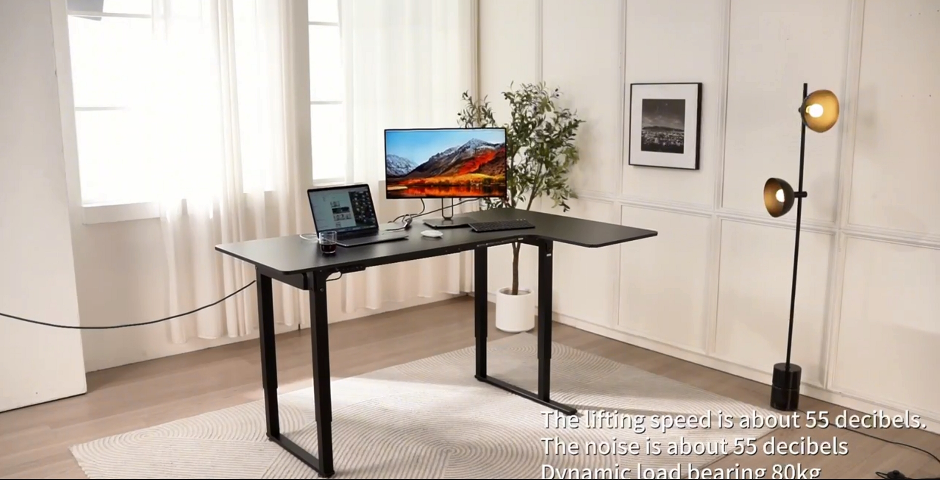thumbnail video image 2 of 71x43 Inches L Shaped Standing Desk,  Electric L Stand Up Desk with 4 Legs, Adjustable Height from 28-46 Inches for Home and Office, White, 2 of 6