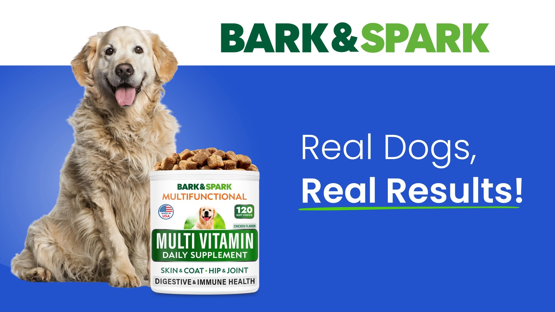 thumbnail video image 2 of BARK&SPARK Multivitamin Chewable Treats for Dogs - Glucosamine Chondroitin for Joint Support + Omega for Skin & Coat + Probiotics - Multi Vitamin for Dogs Health - Dog Vitamins and Supplements, 2 of 9