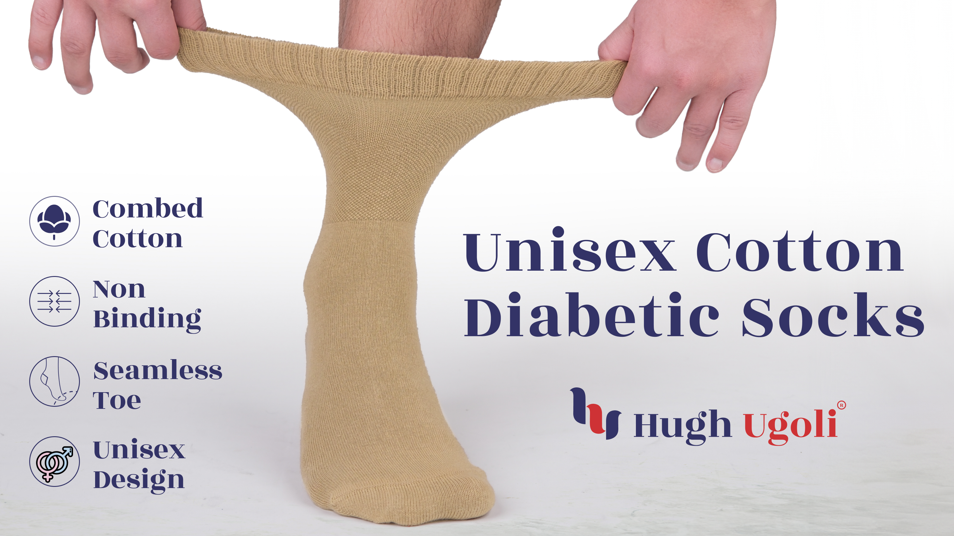 thumbnail video image 2 of HUGH UGOLI Unisex Cotton Diabetic Crew Socks, White, X-Large, Shoe Size: US 12-14 for Women & US 11-13 for Men, 8 Pairs, 2 of 6