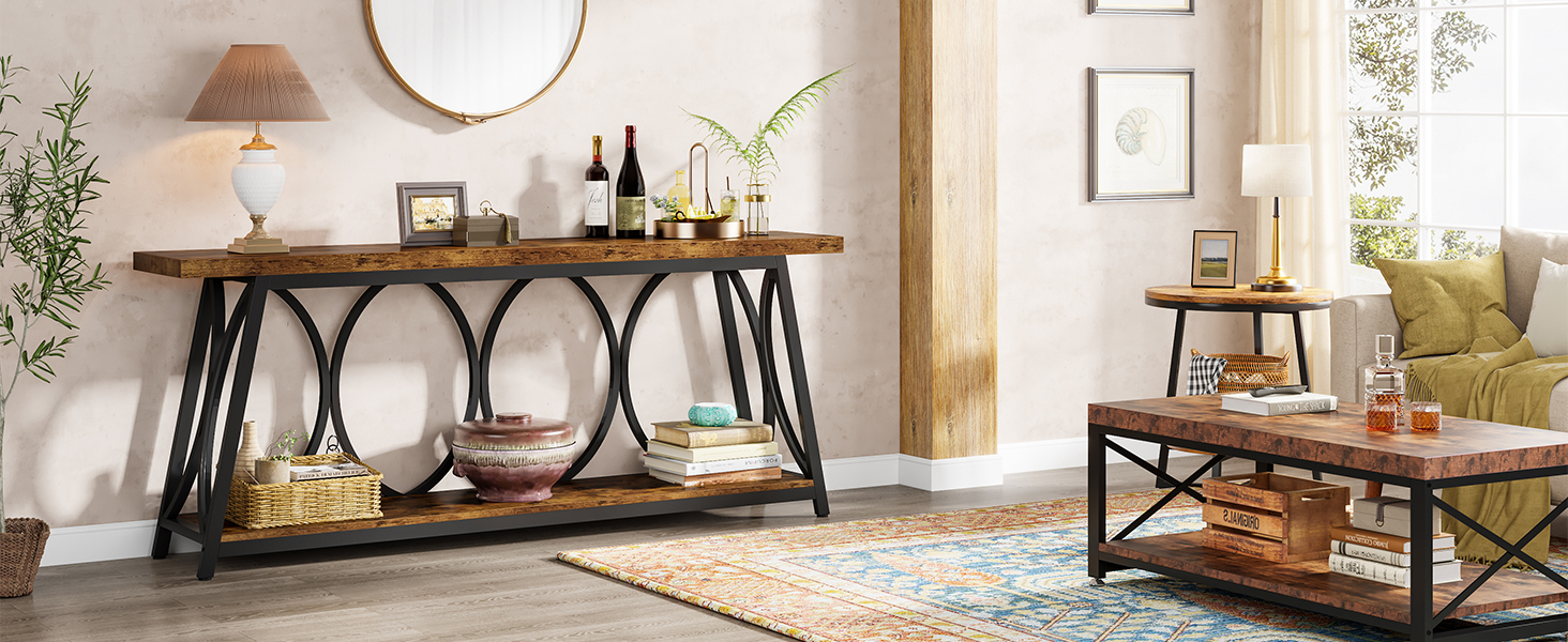 thumbnail video image 2 of Tribesigns 70.9" Extra Long Console Table, Wood Sofa Table Behind Couch for Living Room, Brown, 2 of 8