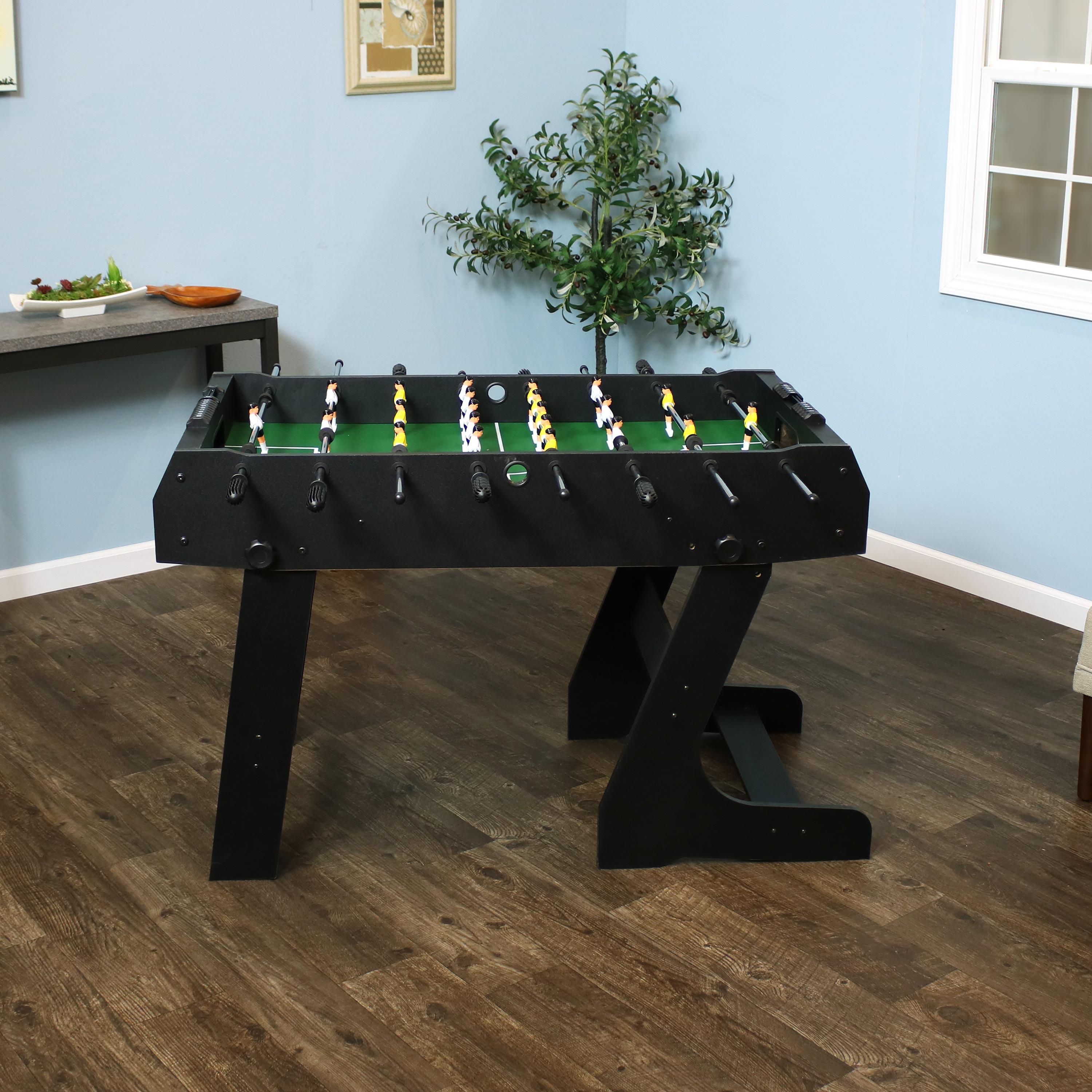 thumbnail video image 2 of Sunnydaze 2-Player Folding Indoor Foosball Table, Black, 2 of 14