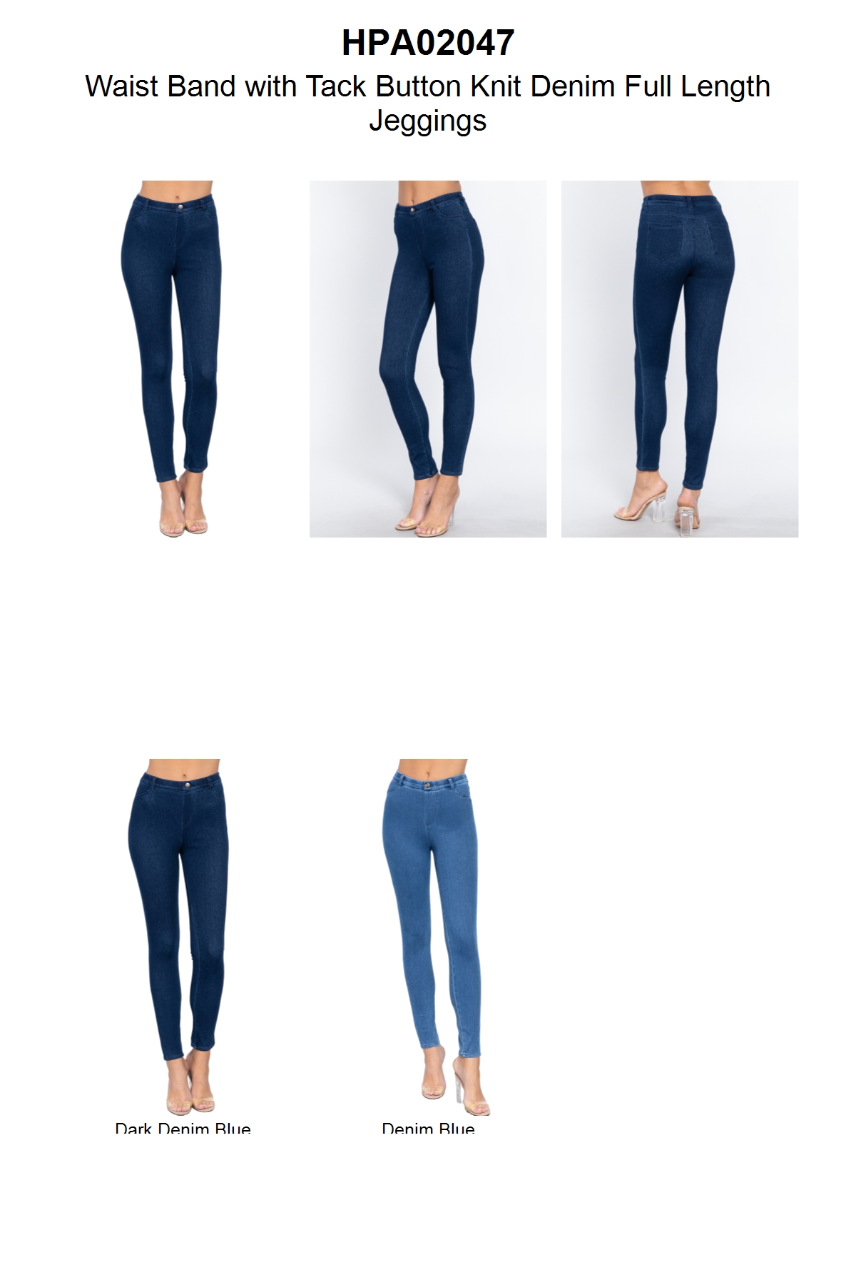 thumbnail video image 2 of Moa Collection Women's Waist Band with Tack Button Knit Denim Full Length Jeggings, 2 of 5