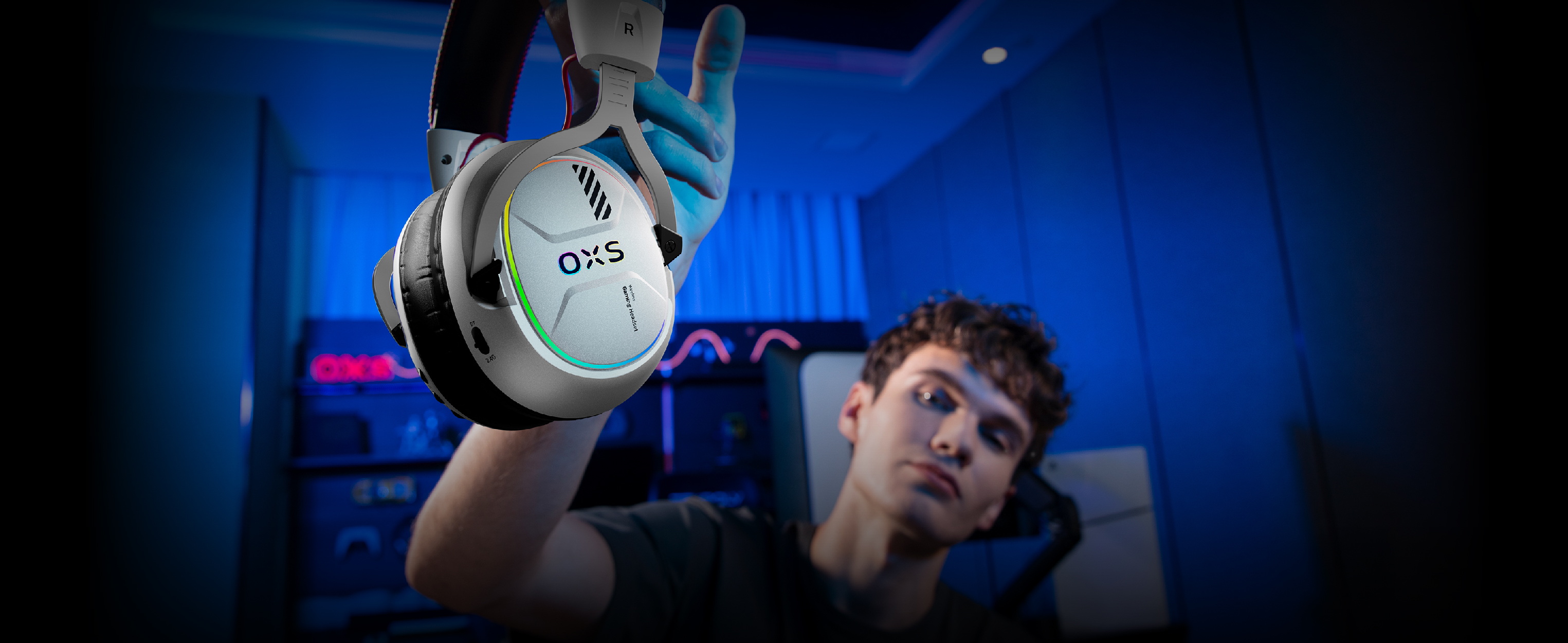 thumbnail video image 2 of OXS Storm G2 Wireless Gaming Headsets with 7.1 Virtual Surround Sound, White, 2 of 10