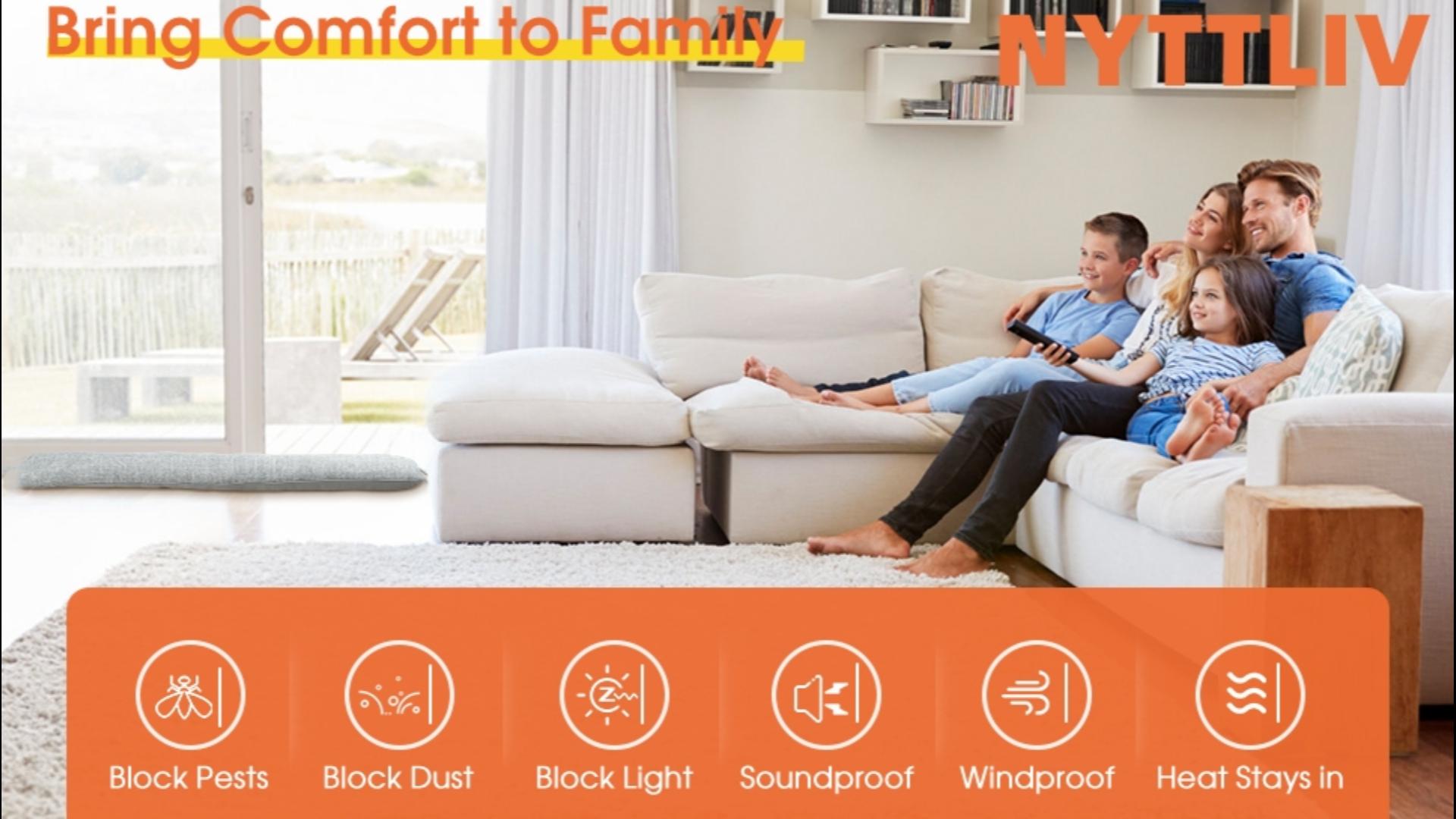 thumbnail video image 2 of Weighted Door Draft Stopper 36inch, Heavy Duty Under Door Draft Blocker Bottom Door Seal Noise and Air, Door Guard Saving Energy, 2 of 9