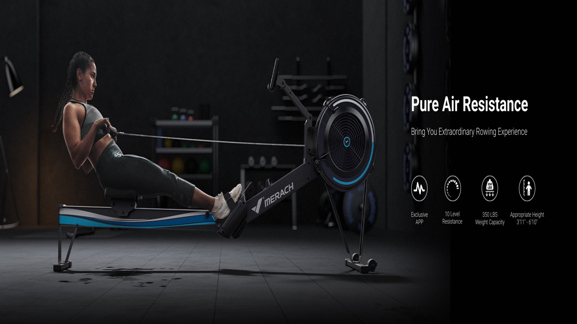 Profesisonal Rower MERACH, Air Rowing Machine, Max 350lb Capacity, Low-Impact Workout ...