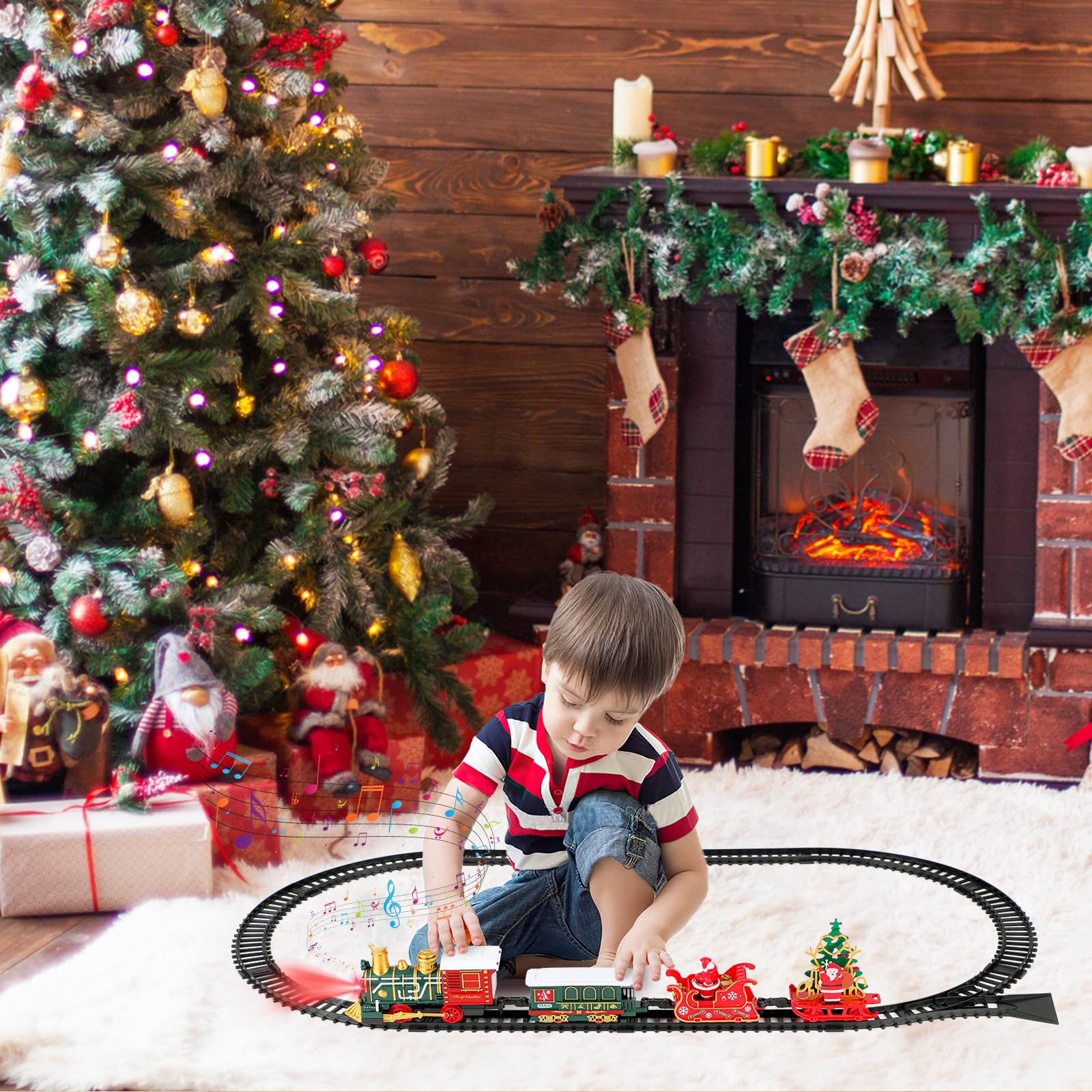 thumbnail video image 2 of Electric Train Set, Christmas Train Sets Around the Tree for Kids Boys Ages 4-8 Birthday Gifts, 2 of 8