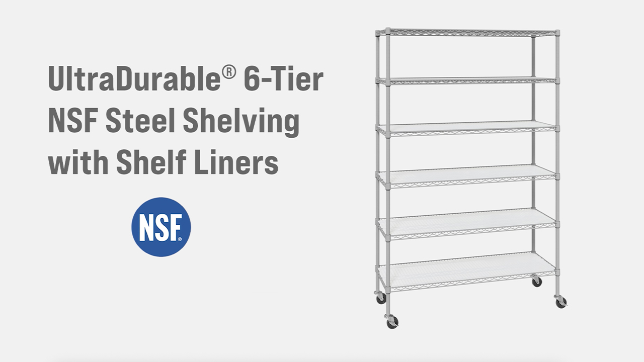 thumbnail video image 2 of Seville Classics Solid Steel Wire Shelving Storage Unit Adjustable Shelves Organizer Rack, for Home, Kitchen, Office, Garage, Bedroom, Closet, Granite, 6-Tier, 48" W x 18" D x 75.5” H, 2 of 9