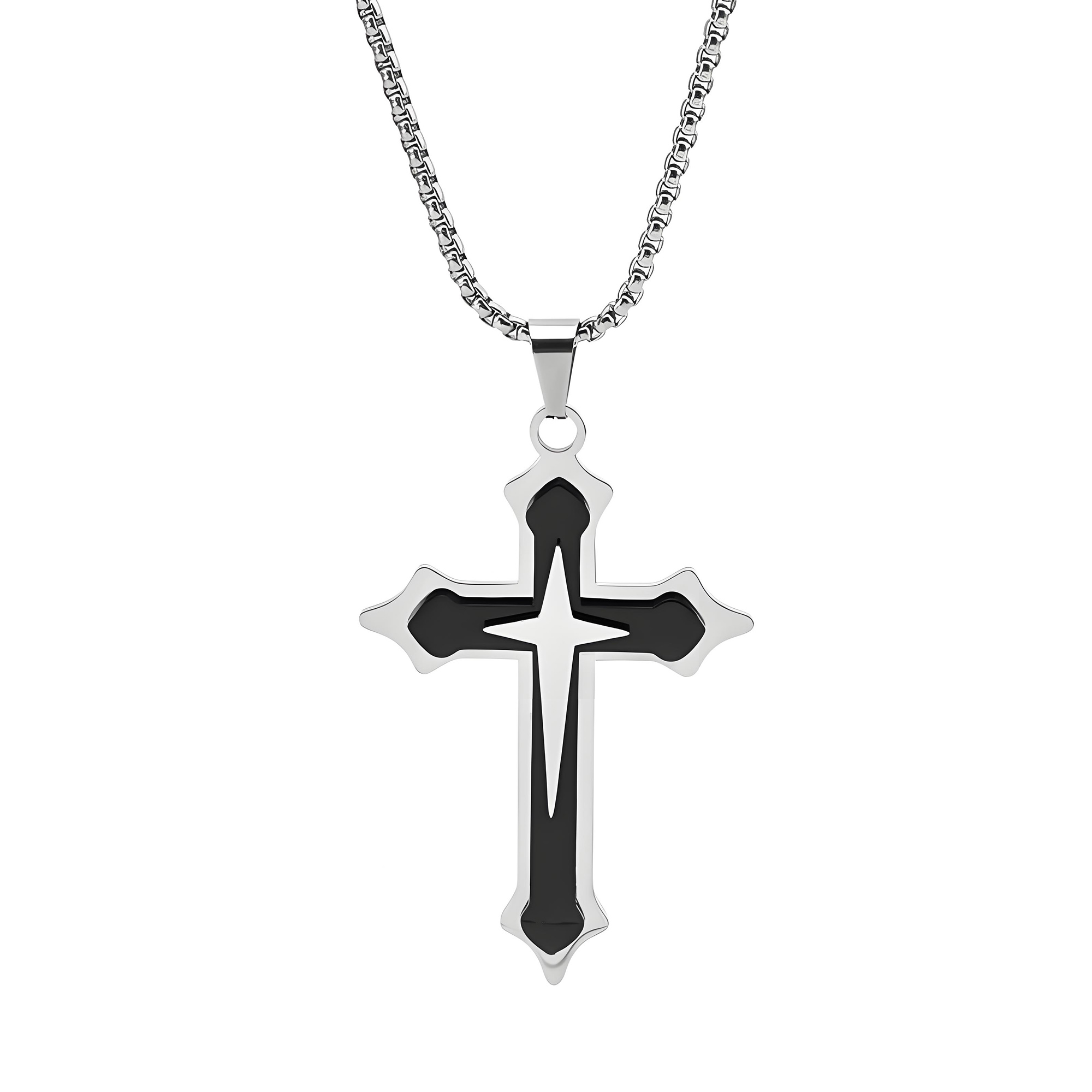 thumbnail video image 2 of XIVORA Cross Necklace for Men – Polished Stainless Steel Cross Pendant Necklace 24″ Chain, Durable Silver-Tone Men's Necklace, Christian Jewelry Gift for Men, 2 of 6