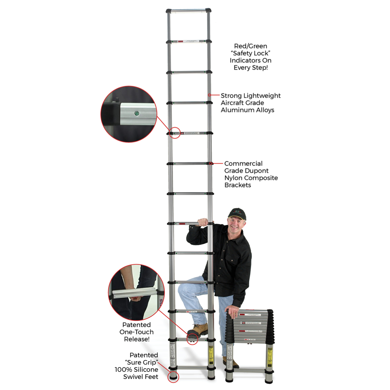 thumbnail video image 2 of Telesteps 14.5ft Pro Telescoping Extension Ladder – 18ft Reach, 300lb (1800EP), 2 of 12