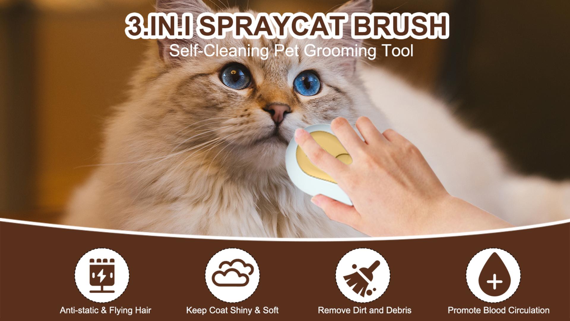 thumbnail video image 2 of Cat Steam Brush,3in1 Cat Brush for Shedding,Cat Steam Brushes for indoor Cats,Rechargeable Cat Deshedding Brush With Steam for Long & Short Haired Cats and Dogs, 2 of 10