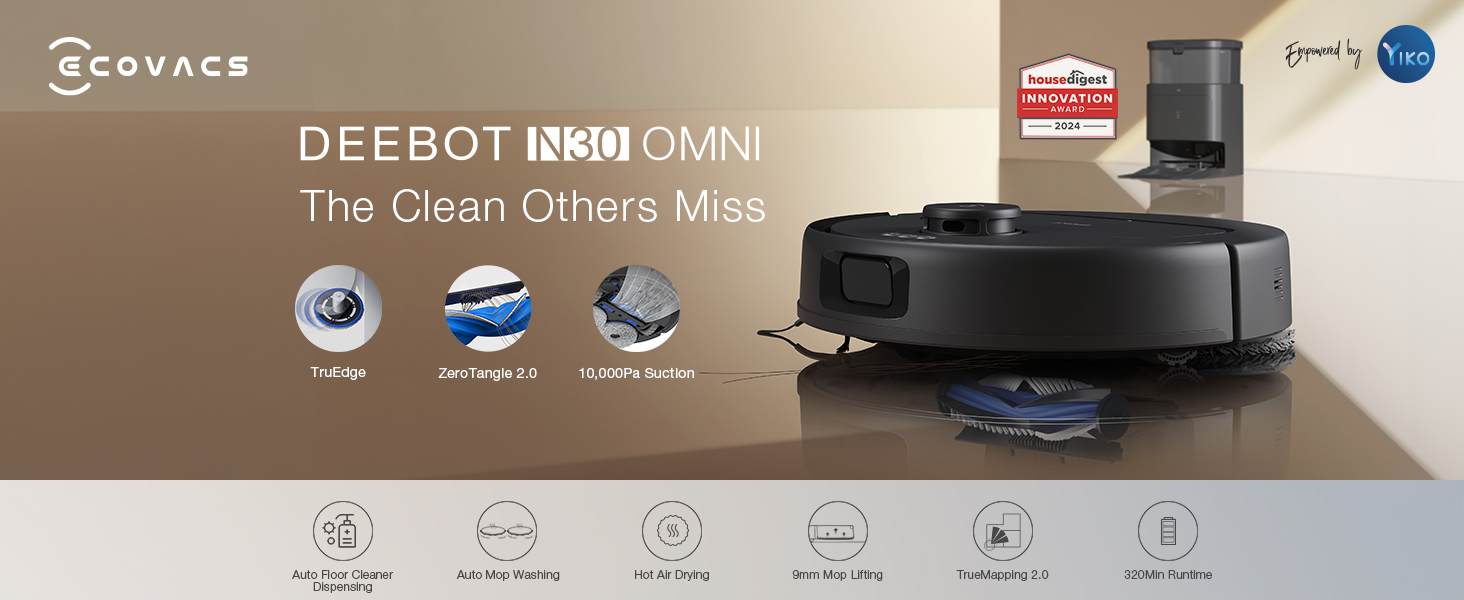 thumbnail video image 2 of ECOVACS DEEBOT N30 Omni Robot Vacuum & Mop, 10000Pa Suction, TruEdge Mopping, ZeroTangle 2.0 Technology, 2 of 10