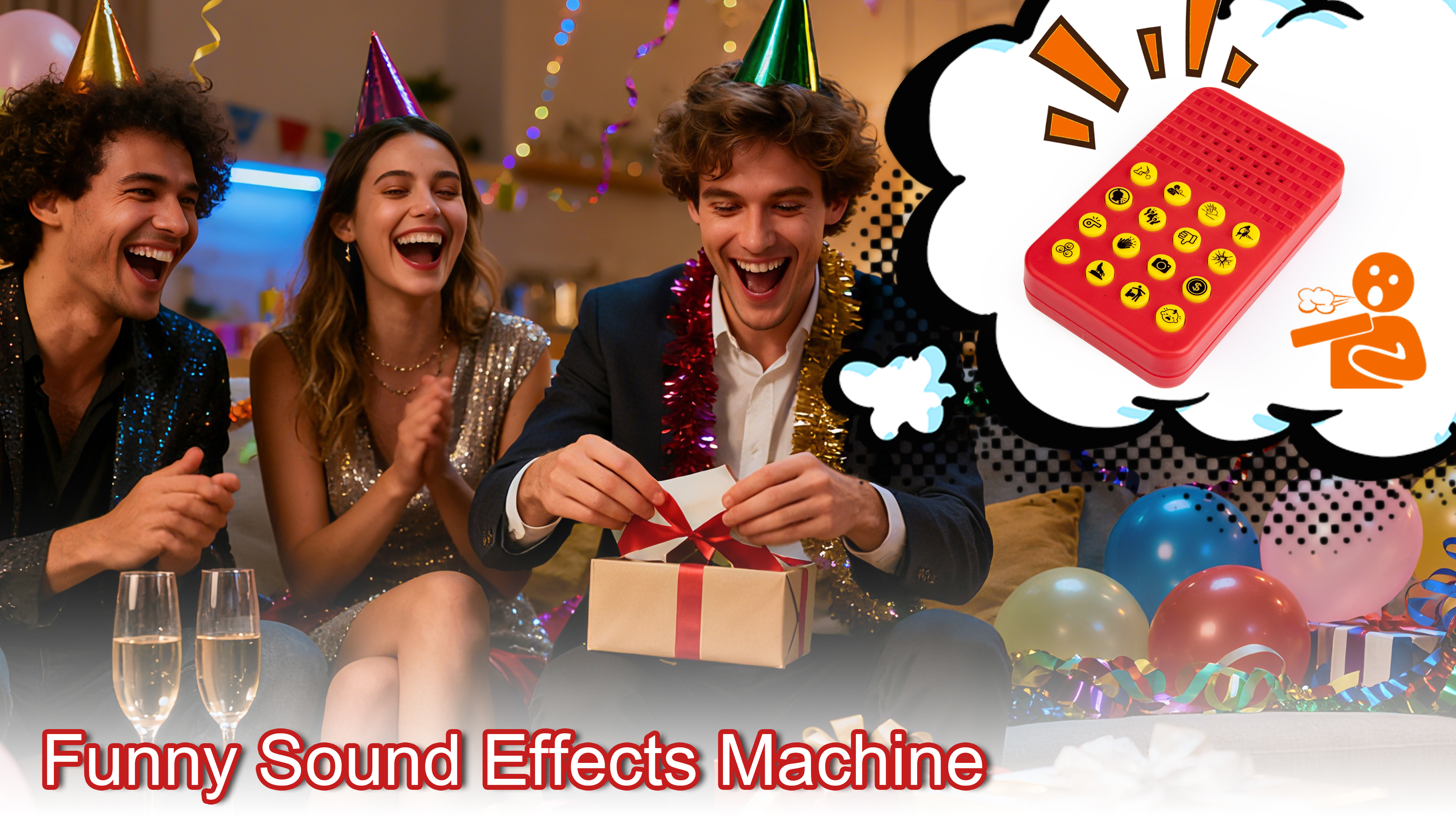 thumbnail video image 2 of Sound Effects Machine with 16 Hilarious Sounds- Prank Noise maker for Parties Office Home, Portable Sound Maker for Adults, White Elephant Gifts & Christmas Gift Exchanges, 2 of 10