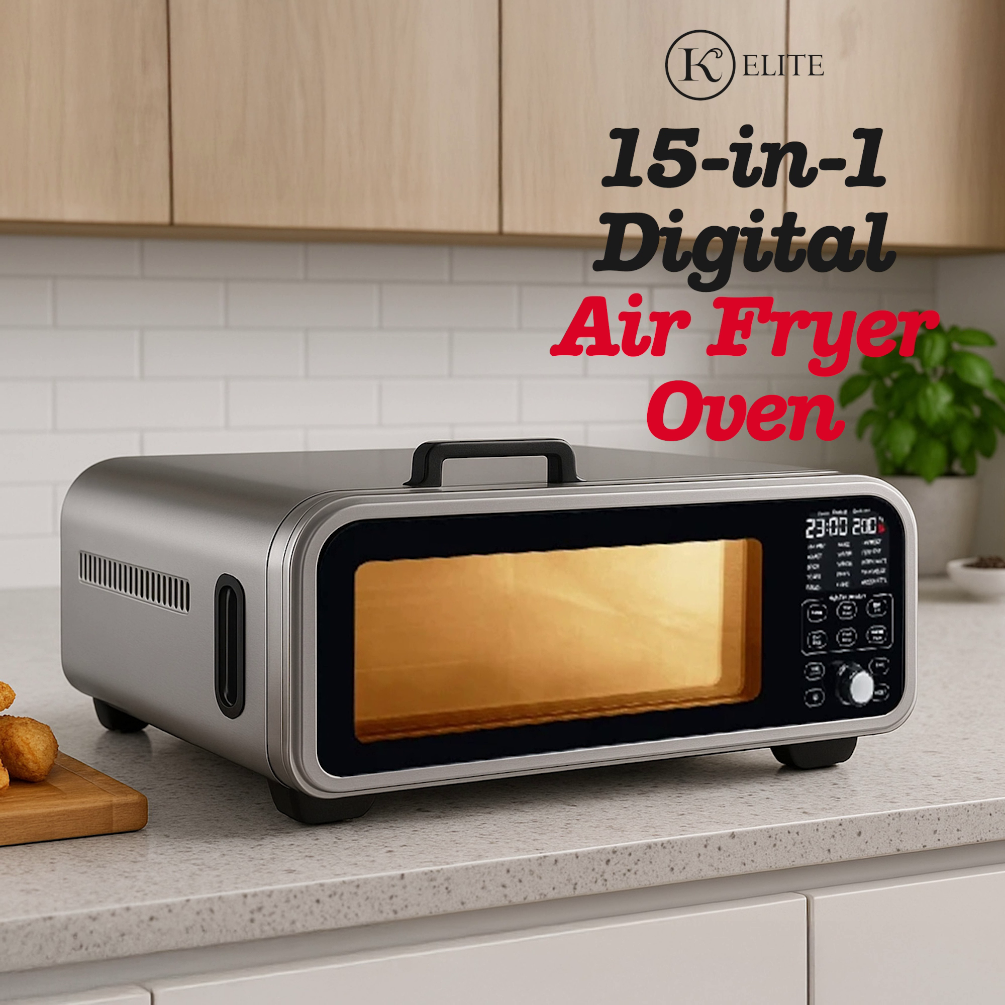 thumbnail video image 2 of Kitchen Elite 18L Digital Air Fryer Toaster Oven Combo, Convection Pizza Oven, Silver, 2 of 2