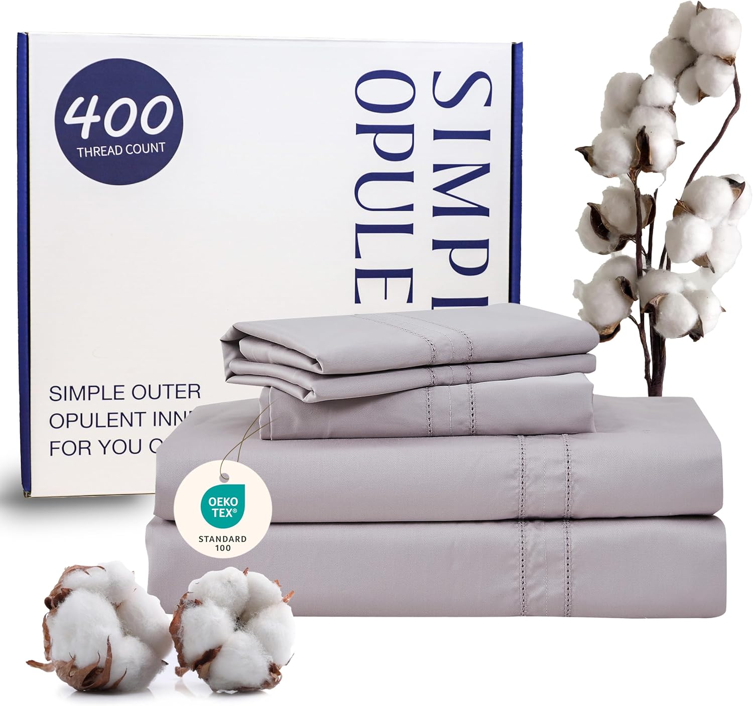 thumbnail video image 2 of Simple&Opulence 100% Egyptian Cotton 400 Thread Count Queen Sheets-4 Pc Long Staple Pure Soft Sateen Weave Set-16” Deep Pocket Cooling Luxurious Bed Sheet with Double Hemstitch(Grey Lavender,Queen), 2 of 9