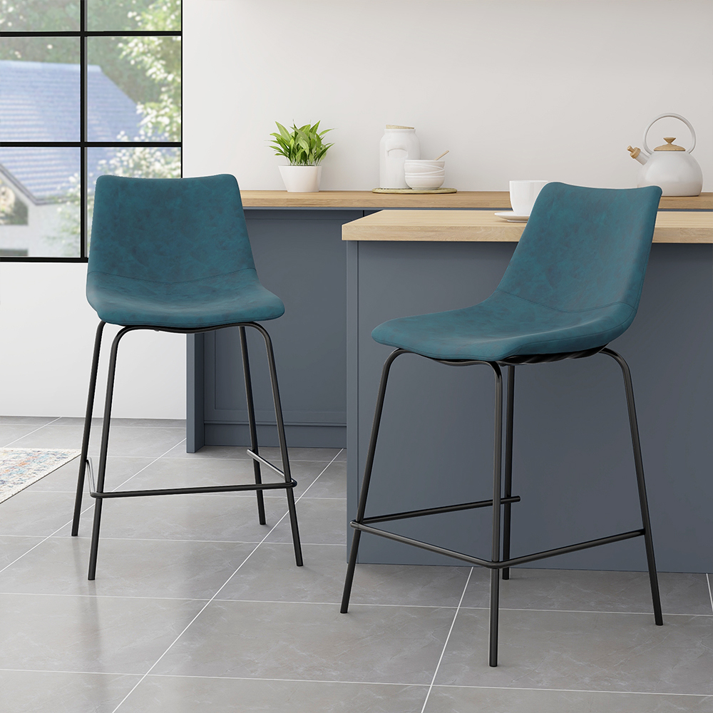 thumbnail video image 2 of Abble 24 in. Kitchen Indigo Faux Leather Upholstered Counter and Bar Stool(Set of 2), 2 of 6