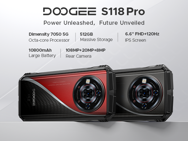 thumbnail video image 2 of DOOGEE S118 Pro (2025) Rugged Smartphone 5G,10800mAh(33W) 24GB+512GB/2TB Rugged Phone,DDR5,108MP+20MP Night Vision,6.6''FHD+120Hz Rugged Unlocked Cell Phone,Dual SIM/Dual Unlock/NFC/GPS/OTG/WiFi 6, 2 of 9