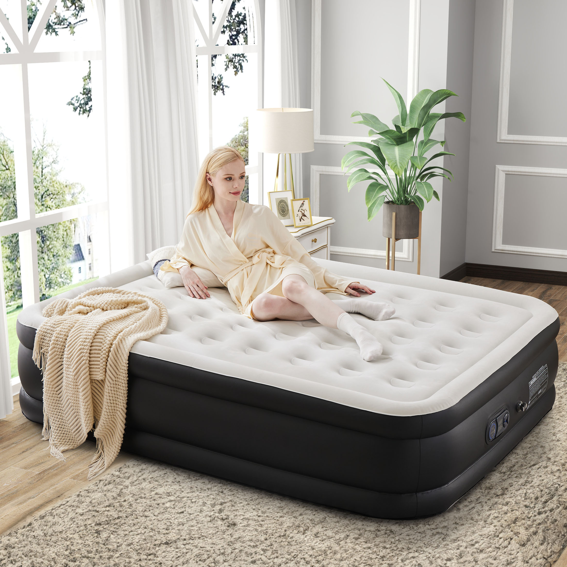 thumbnail video image 2 of CONCETTA Twin Size 16" Air Mattress, Inflatable Bed with Built-in Pump, Quick Setup & Comfortable Support for Home and Travel, 2 of 9