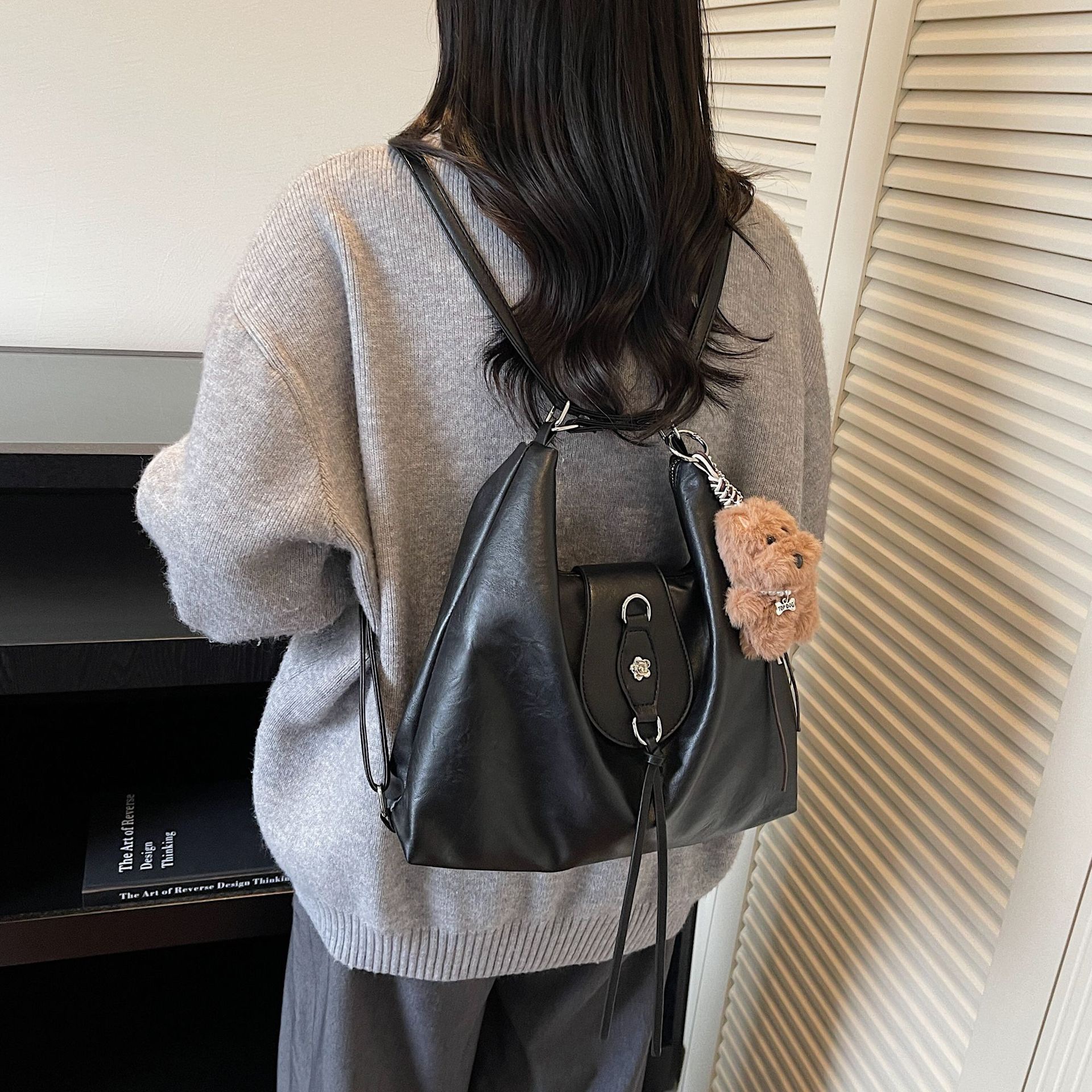 thumbnail video image 2 of Sunyuer Women Vintage Soft PU Leather Hobo Bag, 3-in-1 Convertible Shoulder Crossbody Backpack Purse, Large Capacity Casual Commuter Tote Handbag with Cute Bear Charm, 2 of 7