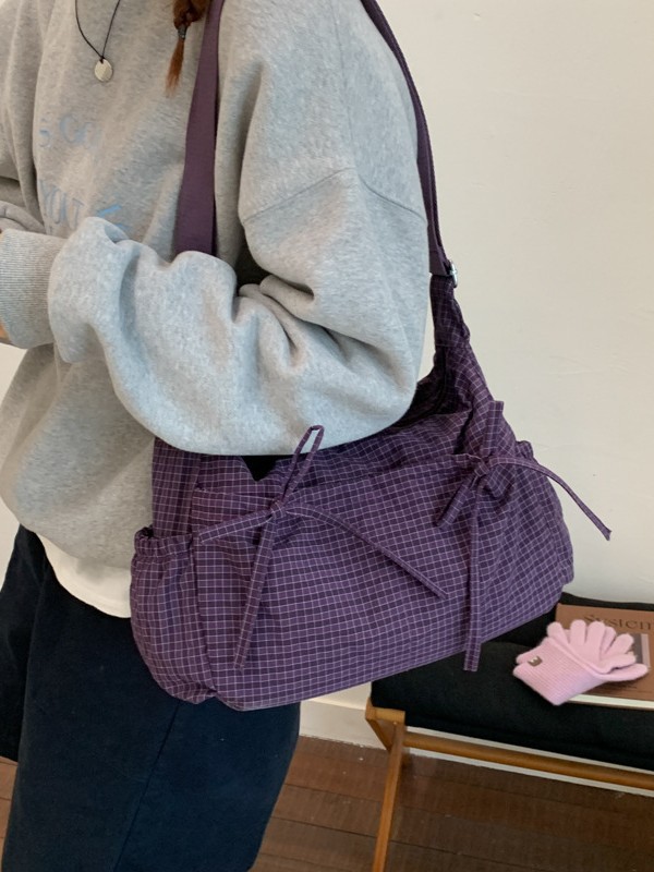 thumbnail video image 2 of SPEKSEE Vintage Plaid Bow Nylon Hobo Crossbody Bag, Casual Multi-Pocket Adjustable Shoulder Bag, Versatile Outdoor Commuter Messenger Bag for Women, 2 of 7