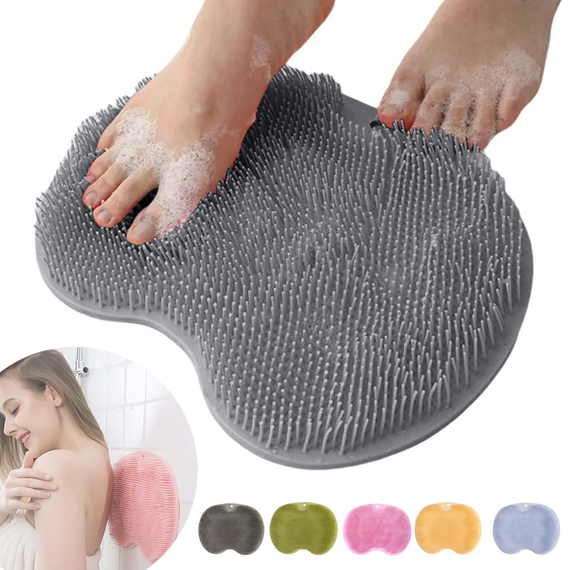 thumbnail video image 2 of Shower Foot Scrubber Mat with Non-Slip Suction Cups, Foot Back Cleaning Pad Back Washer Exfoliating Bath Wash Pad, Non Slip Bathtub and Shower Mat with Suction Cups and Drain Holes (Gray), 2 of 6