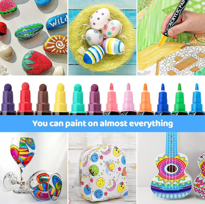 thumbnail video image 2 of Acrylic Paint Markers, 36 Colors Dual Tip Acrylic Paint Pens for Wood, Canvas, Stone, Rock Painting, Glass, Ceramic Surfaces, DIY Crafts Making, 36 Dual Tip Acrylic Markers, 2 of 7