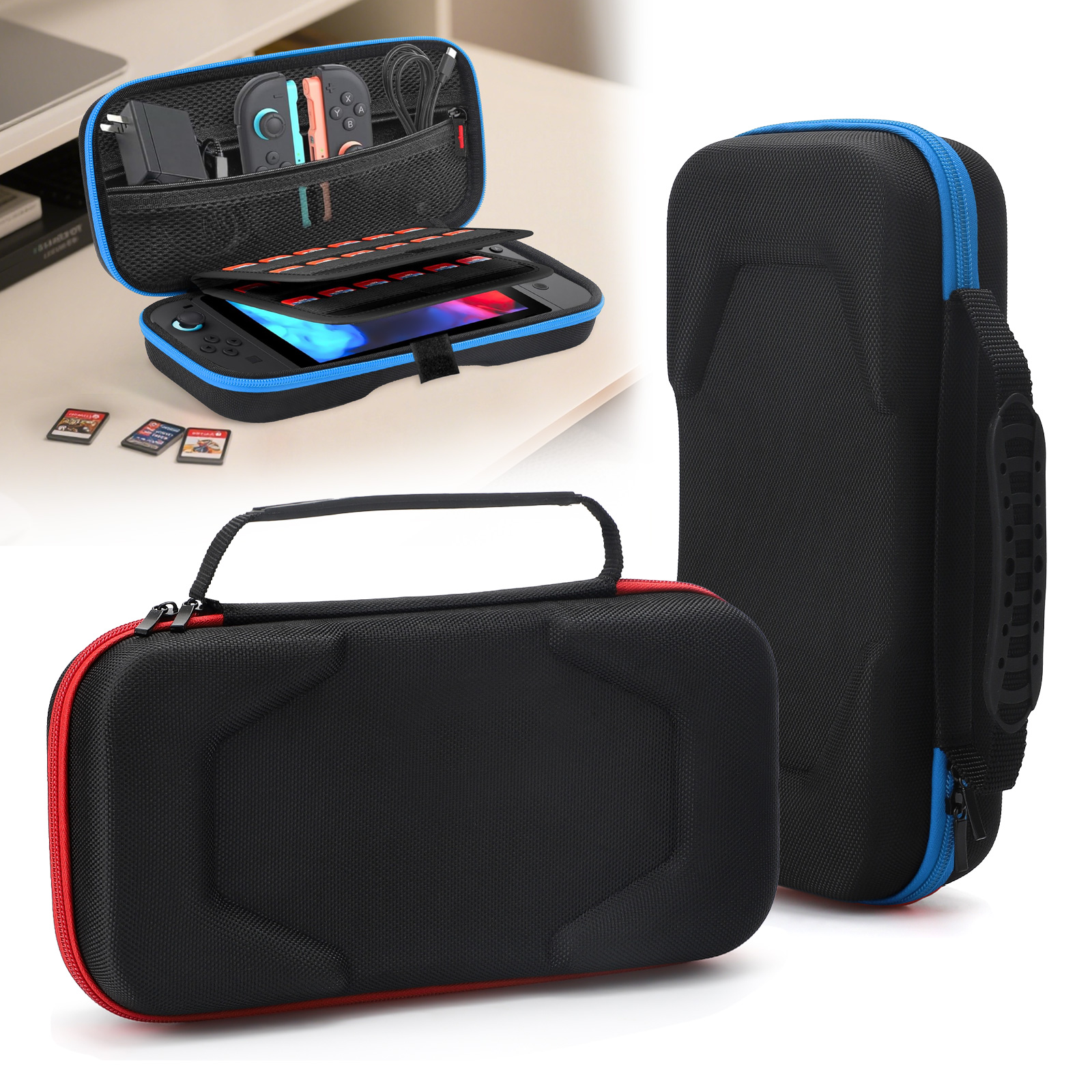 thumbnail video image 2 of TSV Carrying Case Fit for Nintendo Switch 2 (2025), Portable Hard Shell Pouch Carry Cover Fit for Nintendo Switch 2 Accessories Holds 24 Game Card Slots, Red Zipper, 2 of 8